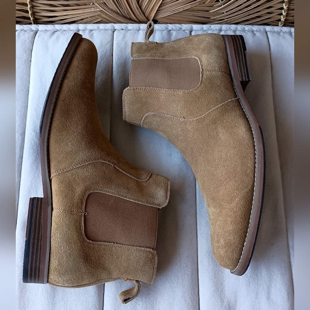 NWOT Anjoufemme Tan Suede Leather Men's Chelsea Boots_47